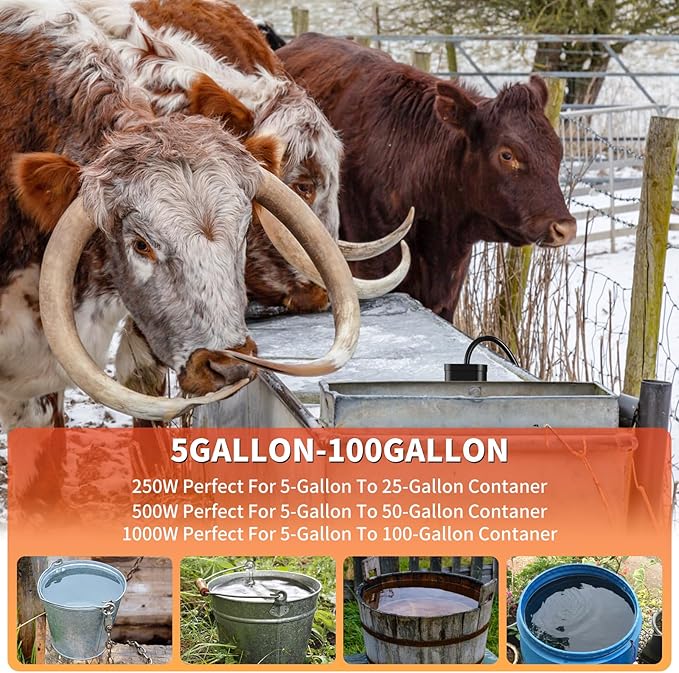 500W Utility De-Icer Submergible Cast Aluminum Chicken Water Heater for Livestock Tank Heater Bird Bath Heater in Winter