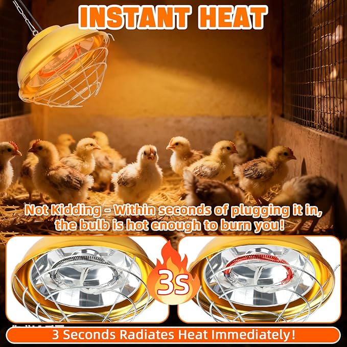 FHTONGE Waterproof Explosionproof Chicken Coop Heater Lamp 150W/300W Adjustable, Aluminum Chick Brooder Heating Light, Hanging Halogen Heated Lamp for Reptile Outdoor Rabbit Dog Cat Whelping Box