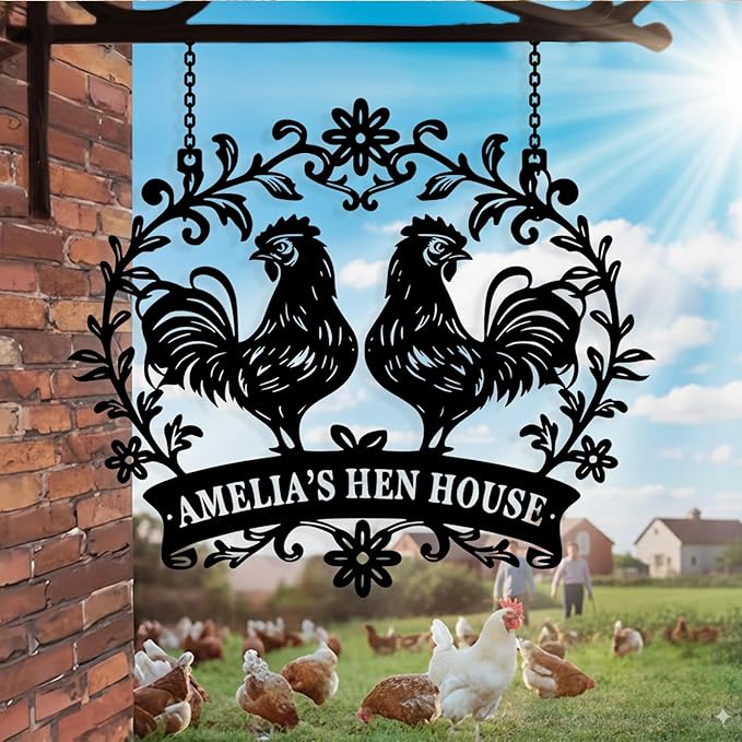 Custom Chicken Coop Metal Sign, Personalized Chicken Coop Sign for Outside, Custom Metal Hen House Farm Signs, Chickens Hen House Farmhouse Wall Art Decor