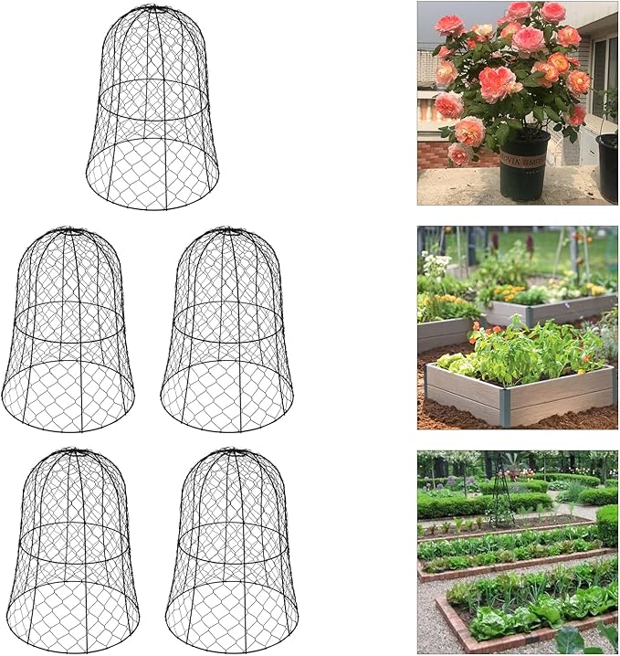 YIYIBYUS Garden Chicken Wire Cloche, 12.99" Diameter x 15.75" Height Plant Protective Covers Metal Cage Plant Protector Cover for Gardens, Parks, Yards, Balconies, Farms (5pcs, Black)