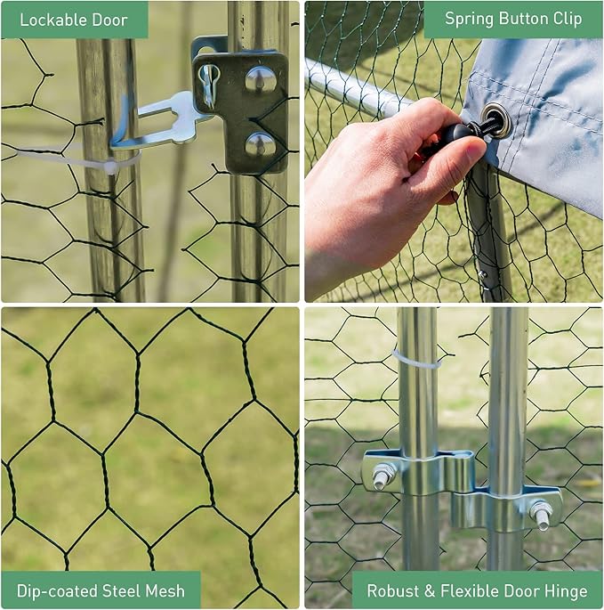 Giantex 25ft Metal Chicken Coop, Galvanized Walk-in Chicken Run with Waterproof Cover, Dome Shaped Poultry Cage Hen Run House Rabbits Habitat Cage for Backyard Farm Outdoor (25 x 9.2 ft, Dome)