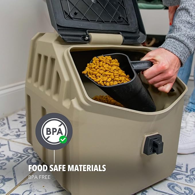 GUNNER 30 lbs Dog Food Storage Container - Waterproof & Airtight Pet Food Bin - Multi-Purpose Container for Dry Food, Corn, Chicken Feed, Treats, Bird Seed, & More - Tan