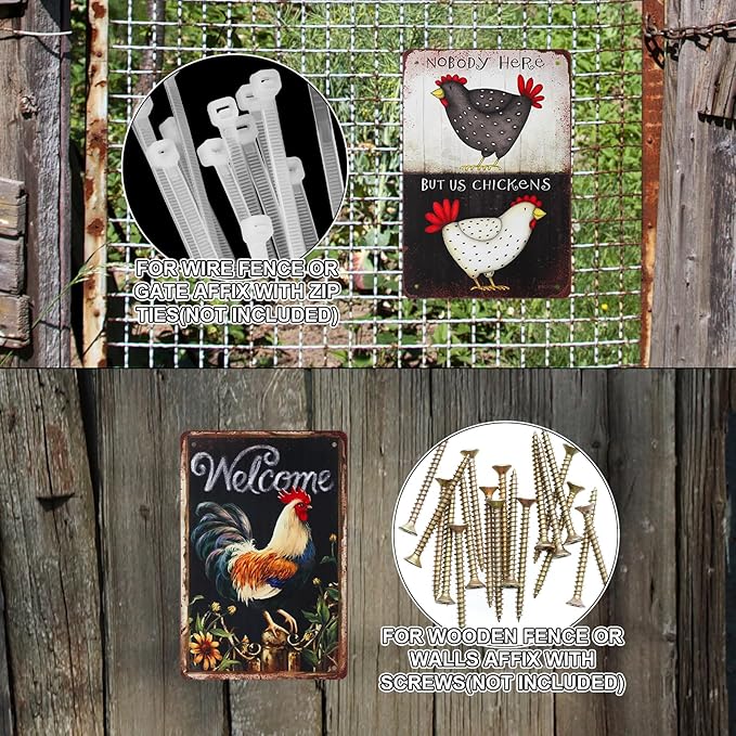8 Pack Chicken Coop Accessories - Funny Chicken Signs and Metal Plaque Signs for Outdoor, 8x12 Inch
