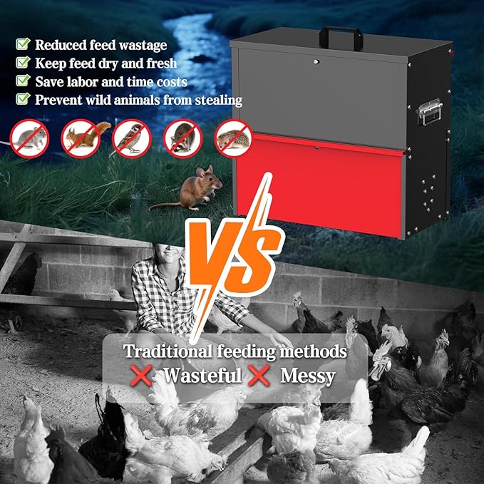 100lb Capacity Chicken Feeder, Metal Poultry Feeder, No Waste Waterproof Chicken Feeder, Suitable for Geese, Ducks, Turkeys, Quails
