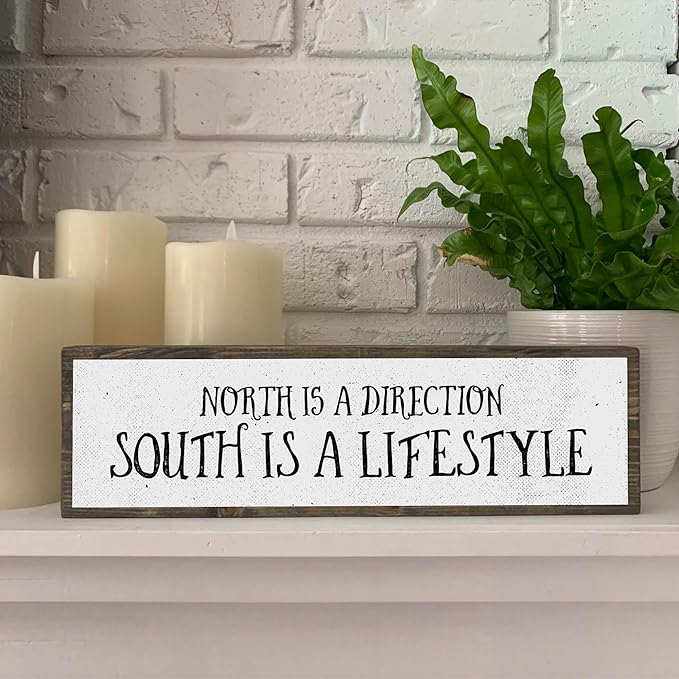 Wood & Metal Southern Sign – Weatherproof Indoor Outdoor Wall Decor – Rustic Charm with "North Is A Direction South Is A Lifestyle" – Gift-Wrapped & Ready to Give