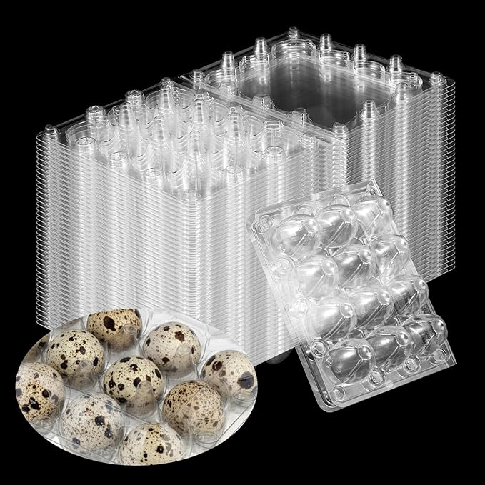 60 Pcs Quail Egg Cartons, Square Dozen Egg Boxes, Classical 3x4 Style Holds Up to Twelve 12 Count Small Quail Eggs Basket, Bulk Carton Quail Egg Tray Container for Refrigerator