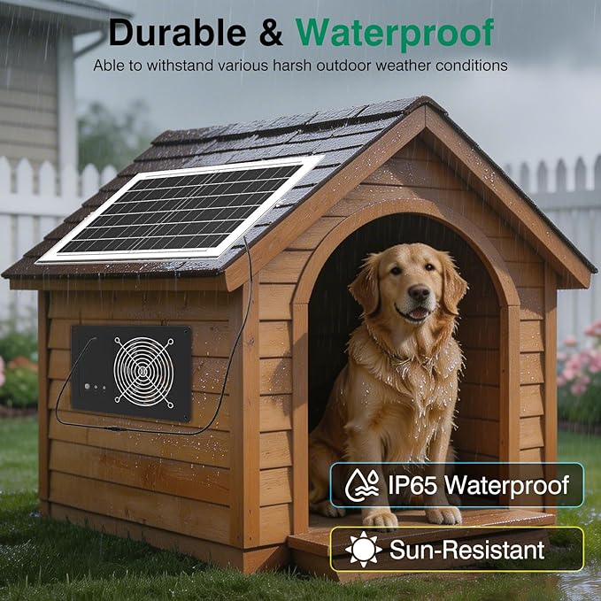 Solar Powered Fan with 15000mAh Battery & Timer, 25W 3500RPM High-Speed Solar Exhaust Fan, Low Noise Waterproof Ventilation for Chicken Coop, Greenhouse, Shed, Pet House & Window