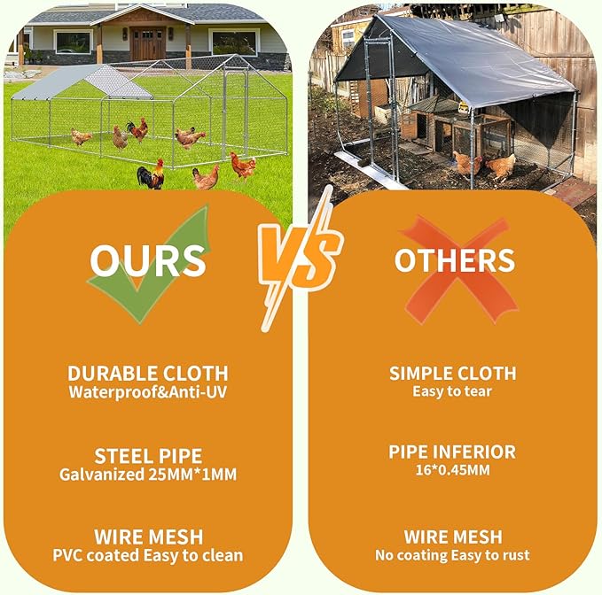 Large Metal Chicken Coop, Walk in Chicken Run for Yard with Waterproof Cover & Secure Lock, Poultry Cage for Aviary and Hen House, Duck Coop and Rabbit Pen 19.6 x 9.8 x 6.5 ft