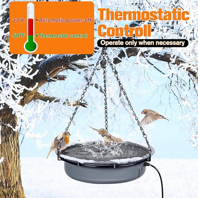 Saillong Heated Bird Baths for Outdoors for Winter with Thermostat Control, Powerful 75W Bird Bath Heater for Outside, Birdbath Birds Feeder for Winter Garden Patio Yard Lawn(Handing Style)
