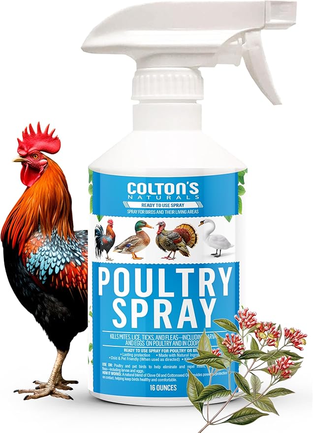 Colton’s Naturals Poultry Spray 16 oz – for Chickens – Helps with Mites, Lice, Fleas & Scaly Leg – Safe for Coops, Birds & Backyard Poultry