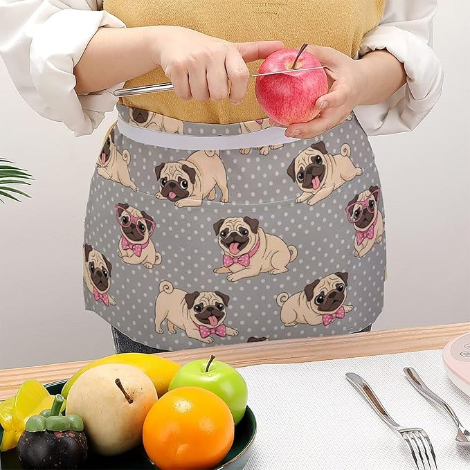 Short Aprons for Servers Unisex Chef Works Waitress Apron with 3 Pockets