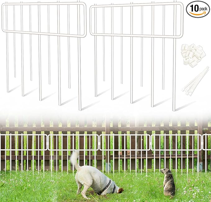 Animal Barrier Fence, 10 Pcs Upgrade 1.26 in Gap Decorative Fences No Dig Fence for Rabbits and Dog Ground Defense, Rustproof Metal Wire Garden Edging Border for Outdoor, Yard, White