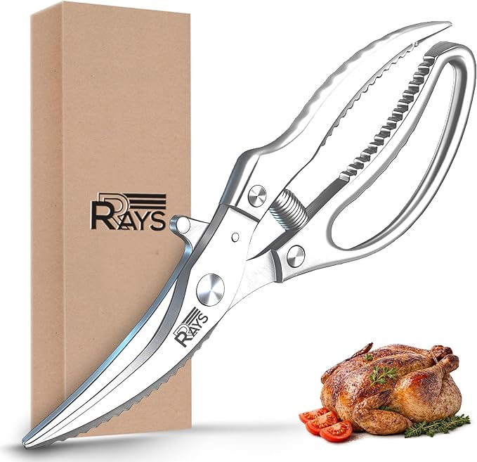 Heavy Duty Poultry Shears – Professional Stainless Steel Kitchen Scissors for Chicken, Turkey, Bone, Meat & Fish – Spring Loaded Spatchcocking Shears – Dishwasher Safe with Safety Lock