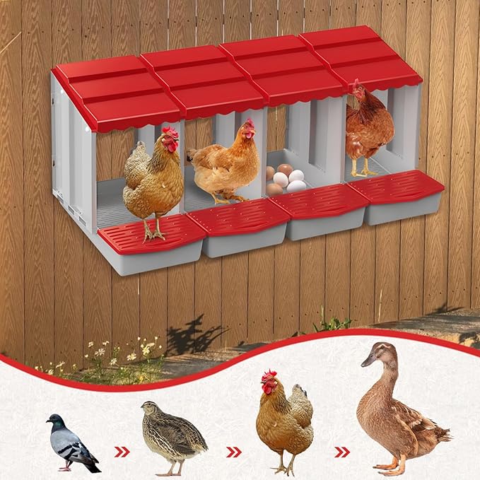 Chicken Nesting Boxes,4 Hole Nesting Box for Chicken Coop, Rolling Egg Collection and Protection Nesting Boxes