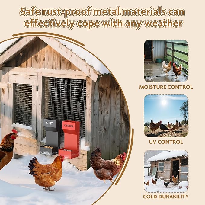 Chicken Oyster Shell Feeder and Grit Feeder,Metal Chicken Feeder,Chicken Coop Accessories,Design for Healthier Hens & Eggs