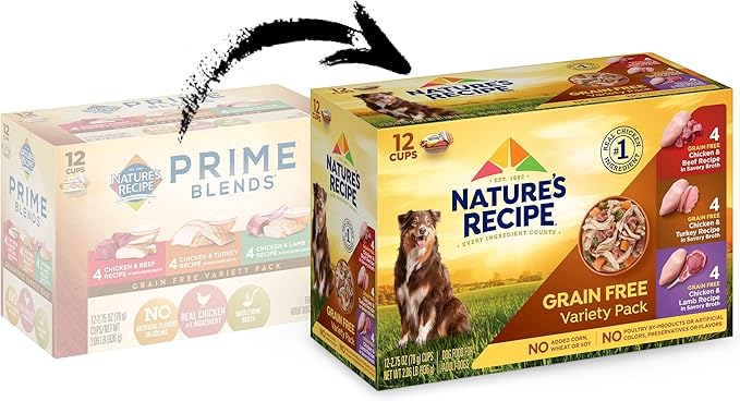 Nature's Recipe Grain Free Wet Dog Food Variety Pack, Chicken Recipes with Beef, Turkey & Lamb in Savory Broth, 2.75 oz. Cups (Pack of 24), 2 Count
