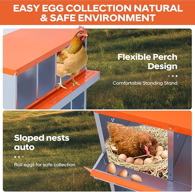 GarveeLife Chicken Nesting Box, 10 Compartments Nesting Box for Chickens, Two-Tier Galvanized Steel Chicken Egg Laying Box with Large Vented Holes Wall Mounting for Easy Egg Collection