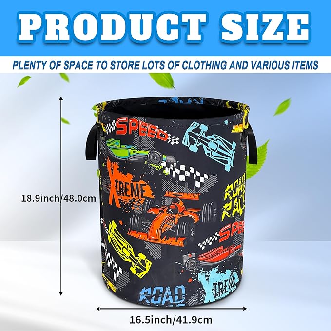 Racing Laundry Basket Oxford Cloth Funny Race Car Laundry Hamper With Handle Foldable Portable Clothes Storage Basket 18.9 X 16.5 In Storage Bag For Laundry Room/Bathroom/Bedroom/Dormitories