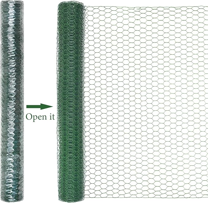 SATINIOR 2 Sheets Chicken Wire Frame Mesh for Floral Arrangements Fence Garden Poultry Netting Galvanized Hexagonal Metal Chicken Wire Fencing Roll for Craft Work Garden(23.6 x 157.4 Inches,Green)
