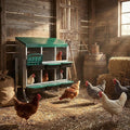 6 Compartment Chicken Nesting Box with Roll Away Egg Design - Wall Mount Hen Laying Box with Pull-Out Trays for Easy Egg Collection, Cleanable & Chicken Coop Accessories, 6 Holes, Green