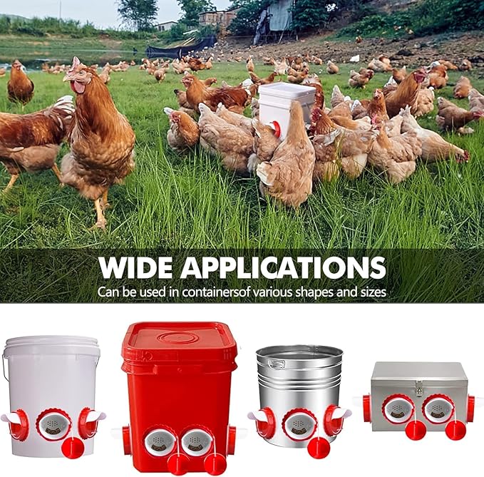 Chicken Feeder Port Kit –8 Pack Automatic Poultry Feeder Cups for Buckets & Bins, No Waste Rainproof DIY Chicken Feeders for Hens, Ducks & Other Poultry
