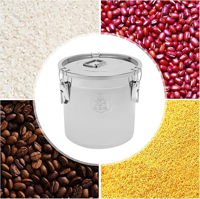 Stainless Steel Airtight Canister for Kitchen, Rice Cereal Grain Canisters Container for Household Kitchen Food Bean Flour Oil Sugar Milk Cookie Storager Bucket w/Handles+Lid (21L/33L) (33L)
