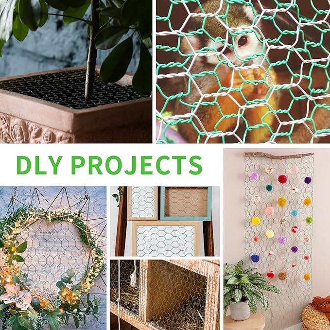 16in x 10ft Chicken Wire for Floral Arrangements, Green Chicken Wire, Hexagonal Galvanized Wire Mesh for Poultry Barrier, Flower Arrangement, Crafts and Garden