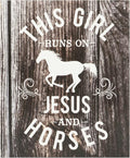 JennyGems This Girl Runs on Jesus and Horses Wooden Sign, Country Girl Gift and Decor, Horse Decorations, Made in USA
