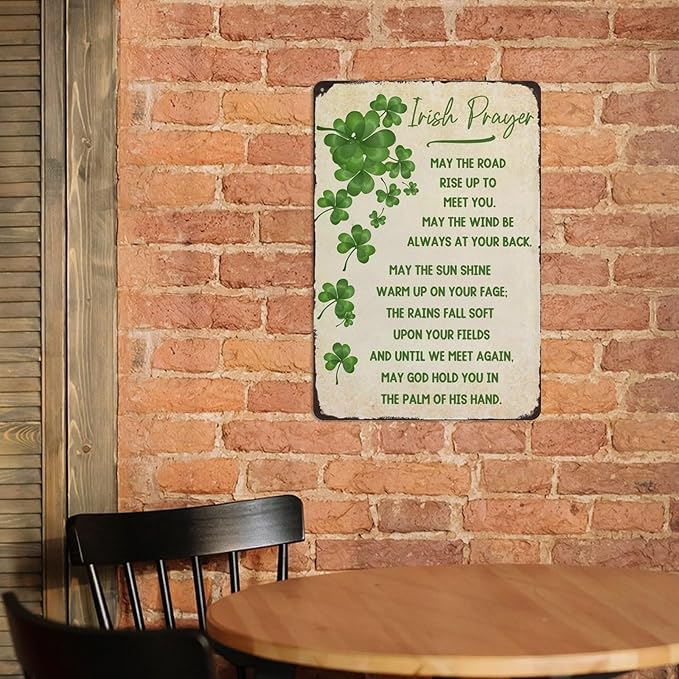 May the Road Rise Up to Meet You Metal Tin Sign Irish Prayer Sign Irish Blessing St Patricks Day Inspirational Green Wall Art Decor for Home Kitchen Women Cave Bathroom Cafe Bar Signs 8x12 Inch