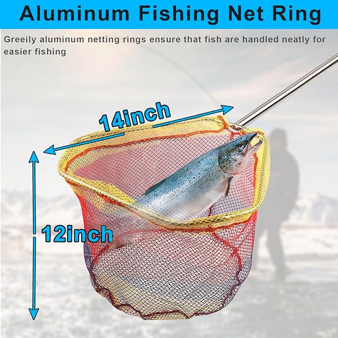 Fishing Landing Net, Fishing Net with Handle for Fishing with Splicing Extension Pole Handle Sturdy Stainless Steel Tubes Comfortable Sponge Handle, yellow