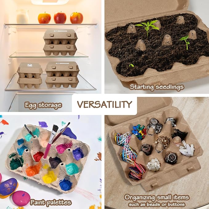 25 Pack Egg Cartons Bulk, 3×4 Style Reusable Empty Natural Paper Pulp Cardboard Egg Tray Holder Containers for Farmers, Home Use & Transport