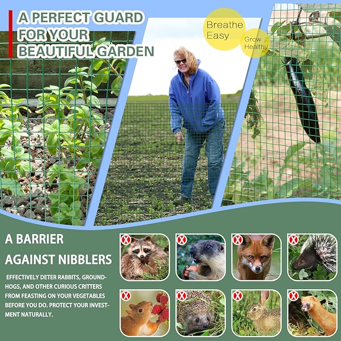 Hardware Cloth 1/2inx48inx100ft, Chicken Wire Fencing Vinyl PVC Coated Welded Wire Mesh Animal Coop Garden Plant for Rabbit Snake Rodents Foxes Groundhogs Poultry Netting Cage Farm Protection