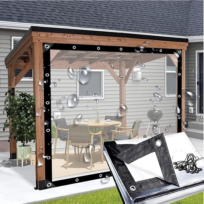 11x14FT Clear Tarp for Patio, Multipurpose Foldable Clear Tarps Plastic PVC Tarp with Grommets, Heavy Duty PVC Vinyl Tarps for Patio Enclosure Chicken Coop