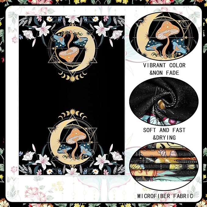 Boyiee Set of 6 Witchy Kitchen Towels Boho Tea Towels Absorbent Mushroom Floral Dish Towels 24 x 16'' Gothic Dish Towels Sun Moon Star Butterfly Hand Towels Gifts for Farmhouse Kitchen Bathroom