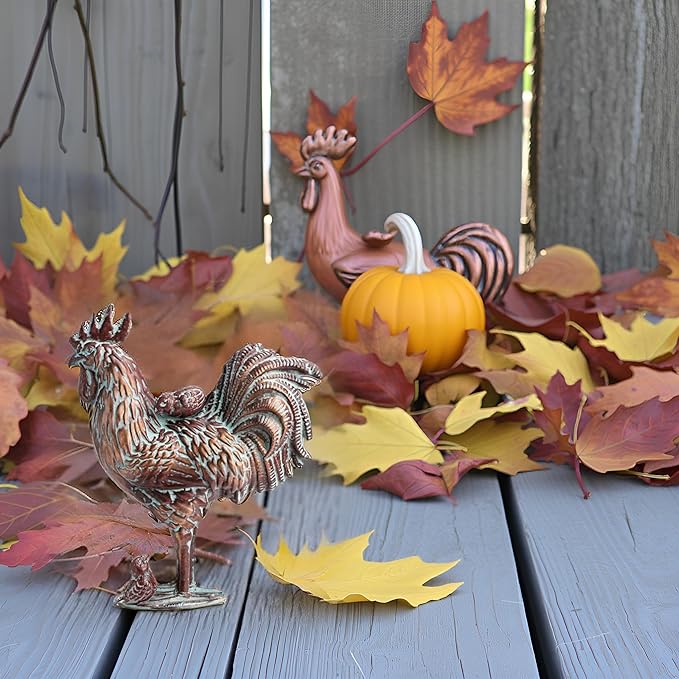 Metal Rooster and Chicks Yard Decor 15.7" L x 18.8" H Outdoor Garden Rooster Statue Sculpture Antique Metal Chicken Yard Art for Home Backyard Patio Lawn,Gift for Mom Grandma and Chicken Lovers