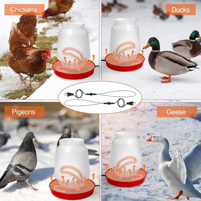Saillong Chickens Water Heater Cord, Heated Chicken Waterer for Winter, Freeze Proof Heated Waterer for Poultry, Small Animals (Rabbits, Guinea Pigs, etc.), Prevent Water Freezing in Drinkers(2 Pack)