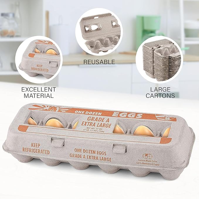 MT Products Printed Natural Pulp Egg Cartons 1 Dozen - Disposable Egg Storage Container (Pack of 250) - Made in the USA