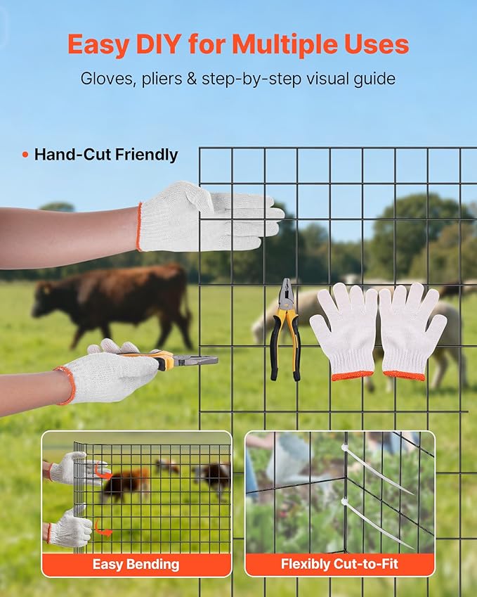 VEVOR Hardware Cloth, 48 in x 50 ft, 2 x 4 in Mesh 14 Gauge Galvanized Steel Wire Fencing for Cattle, Hog & Sheep, Heavy Duty Vinyl Coated Fence for Animal Enclosures, Cage Wire, Garden Fences