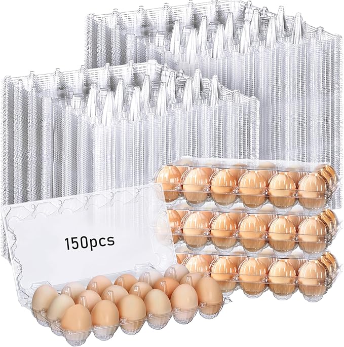 150 Pcs 18 Count Easter Egg Cartons Bulk 3 x 6 Plastic Clear Eggs Empty Tray Reusable Secure Blank Egg Cartons for Family Farm Business Market Display Home Refrigerator Storage