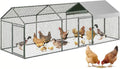 Large Metal Chicken Coop with Run for 10-20 Chickens - Outdoor Walk-in Poultry Cage with Anti-UV Waterproof Cover, Security Lock & Tri-Supporting Wire Mesh - Heavy Duty Hen House (120x40x40 Inch)