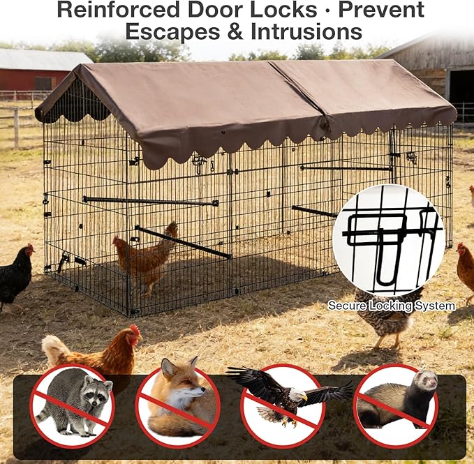 22 Sq Ft Large Metal Chicken Coop with Waterproof Cover, Outdoor Chicken Run for 6-8 Chickens, Rabbits & Ducks, Heavy Duty Rust-Resistant Poultry Cage with Secure Lock