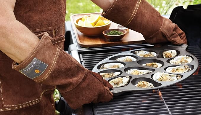 Outset Leather Grill Gloves, Set of 2 Brown Leather BBQ Gloves