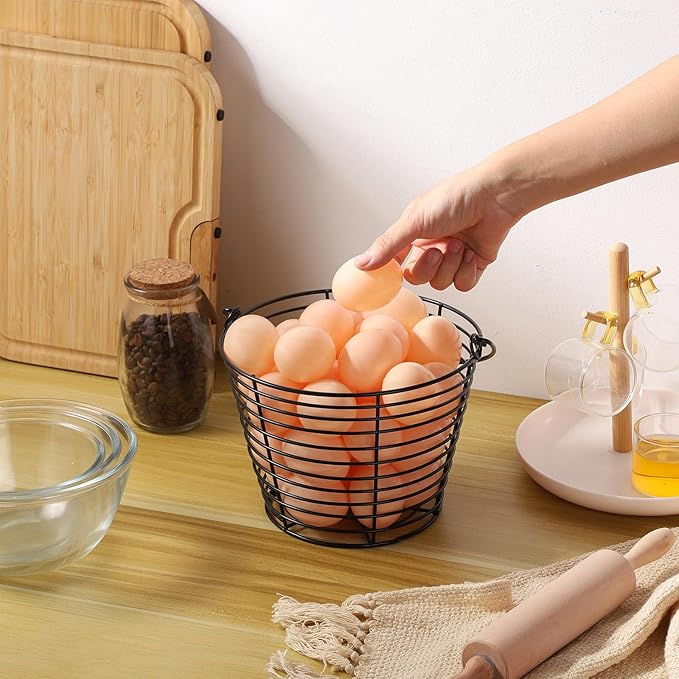 3 Pack 8 Inches Metal Mesh Wire Egg Collecting Basket with Handle Portable Garden Vegetable Fruit Storage Lightweight Hanging for Kitchen Farmhouse Gathering Picnic (MultiCorlor)