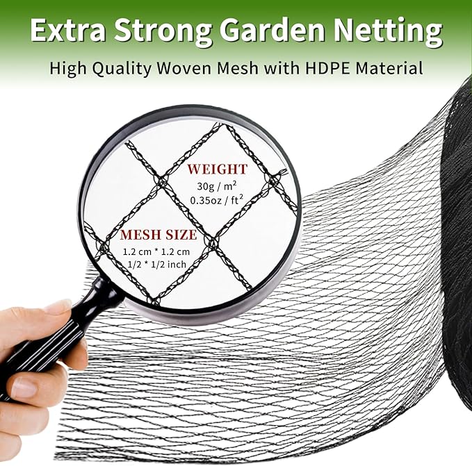 Bird Netting for Garden Protection - 13 x 40 FT Heavy Duty Poultry Bird Netting for Chicken Coop with Ties & Staples, Garden Net Mesh for Fruit Trees Plants Vegetables Against Birds Deer