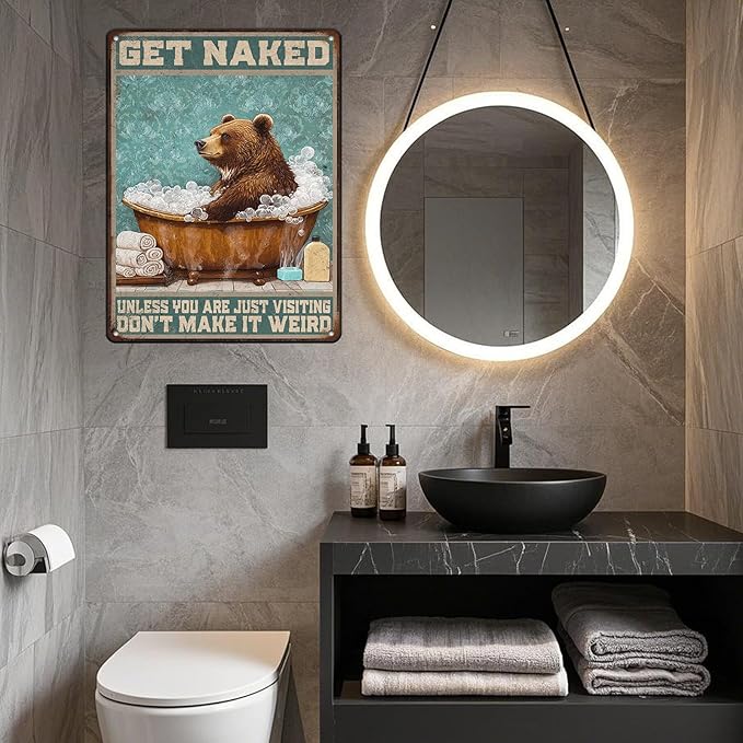 Bear Bath Metal Tin Sign 12x16 Inch Bear Metal Poster Bear Tub Metal Tin Sign Home Kitchen Garden Bar Pub Restaurant Bathroom Are Wall Decor