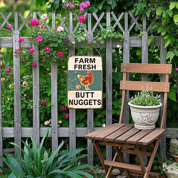 Metal Chicken Coop Sign, Funny Chicken Gifts, Tin Sign for Home Farm Chicken Coop Farmhouse Kitchen Garden Decor 8 X 12 Inch
