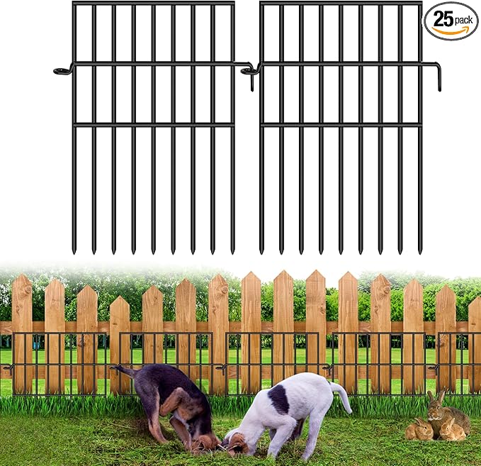 Animal Barrier Fence, 25 Panels No Dig Fences, 17in(H) X 27ft(L) Garden Fence Animal Barrier for Rabbits and Dog Under Fence Barrier, Rustproof Metal Fences Border for Outdoor, Yard, Patio