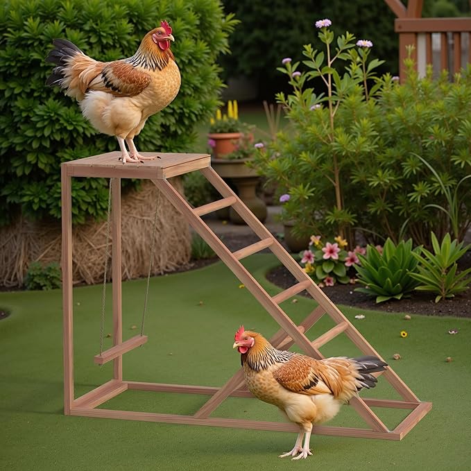 Chicken Perch w/Ladder Swing & Ramp for Coop, Chicken Roosting Bars for Chicks in Run Cage, Poultry Coop Accessories Toy, Wooden Activity Play for Pets Healthy Suitable for Backyard Farm