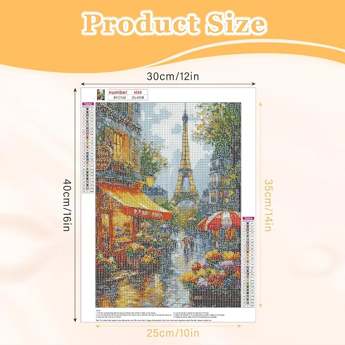 MAXBYE Paris Street Scene Diamond Art Kits for Adults, Landscape Eiffel Tower Diamond Dots Paintings for Beginners, Gem Art Painting Kits for Home Decoration, 30% More Coloured Diamonds, 12x16in