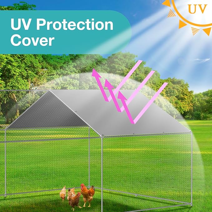 Chicken Coop Cover, 11.5 * 6.5 FT Chicken Run Cover with Ball Bungees Cords, Sun Shade Cloth for Yard Large Chicken Coop, Walk-in Chicken Run Pen, Duck Coop Tarp (1 Pack, Silver)